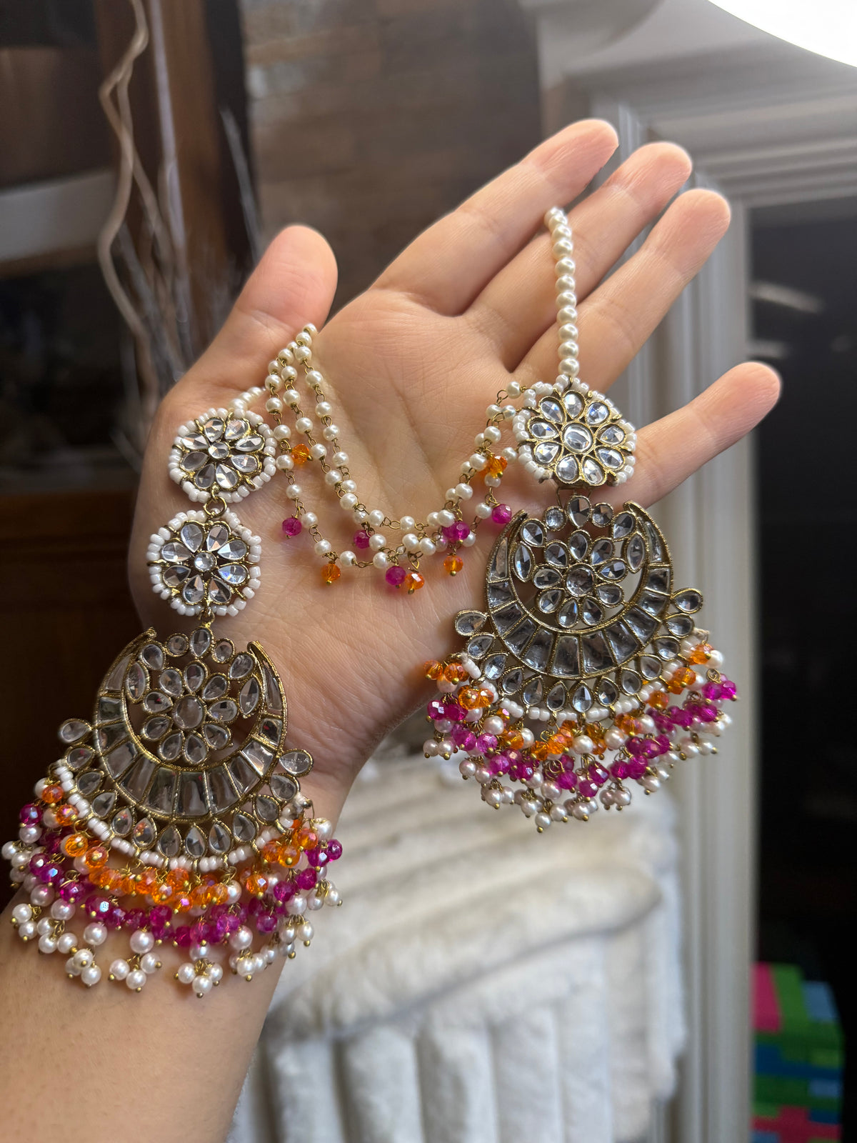 MISHA - double sided Sahara earrings with Tikka | Kundan earrings and tikka set | available in 19 colours