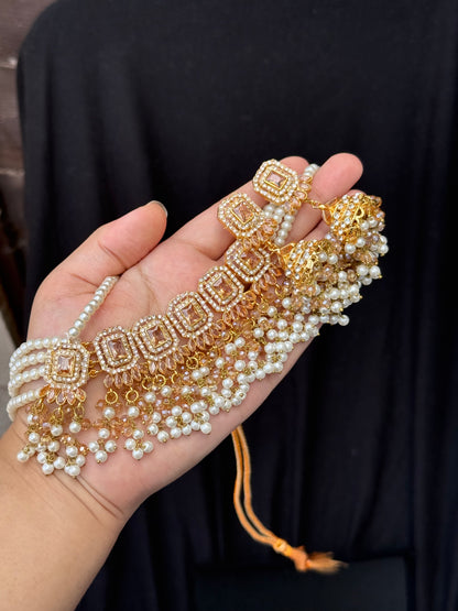 ALAYA - 30 colours available | Choker set with Jhumke and tikka