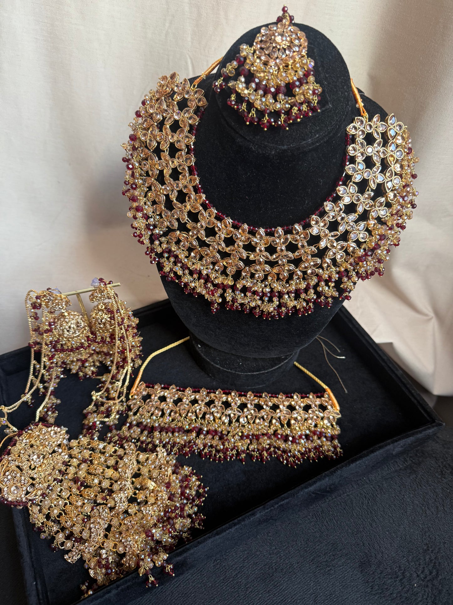 Haneen - Heavy Bridal includes: Necklace, Choker, Oversized Jhumar, Jhumke and tikka