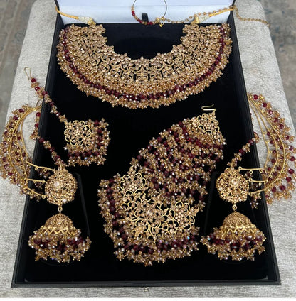 AMAYA - Heavy bridal set | Necklace, jhumar, jhumke, tikka & nose ring