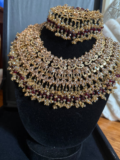 AMAYA - Heavy bridal set | Necklace, jhumar, jhumke, tikka & nose ring