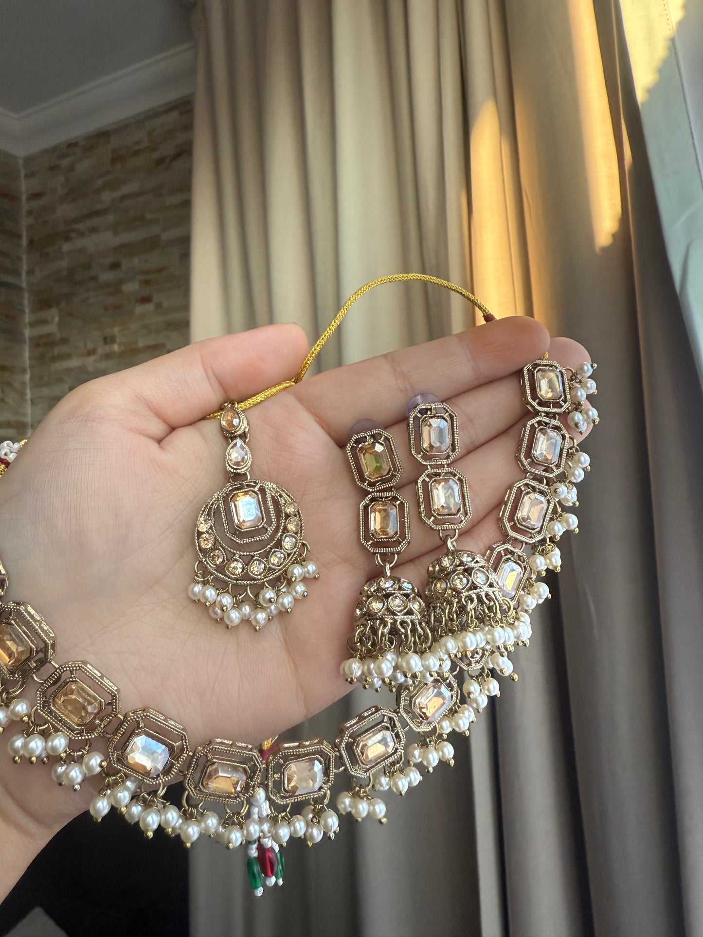 Marwa - Necklace set with jhumke and tikka available in 8 colours