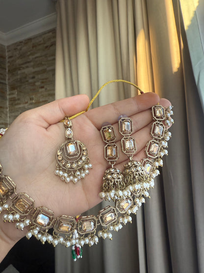 Marwa - Necklace set with jhumke and tikka available in 8 colours