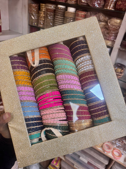 24 bangles set with organiser | METAL DOTTED BANGLES WITH Random colour of ORGANISER