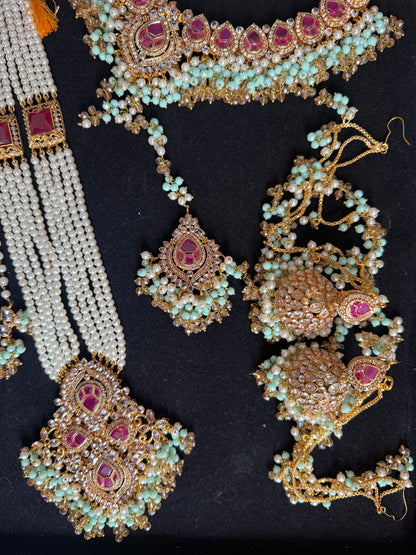 AMIRA - 6 pieces Bridal set | includes Mala, Necklace, Choker, Jhumar, Jhumke & Tikka | Colours available
