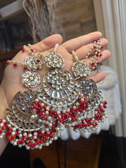 MISHA - double sided Sahara earrings with Tikka | Kundan earrings and tikka set | available in 19 colours