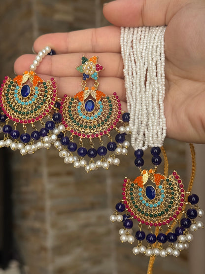 ANSHA - Necklace set with Earrings & Tikka | available in 10 colours