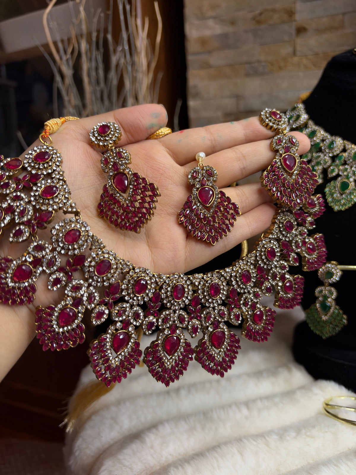 MAHA - AD necklace with earrings and tikka | available in 10 colours