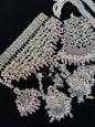 NISA - 5 Pieces set | Heavy Bridal set Inlcudes: Mala, Choker, Jhumar, Jhumke & Tikka | Baby pink on silver base