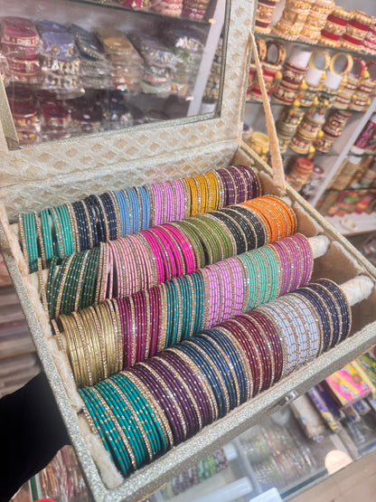 24 bangles set with organiser | METAL DOTTED BANGLES WITH Random colour of ORGANISER