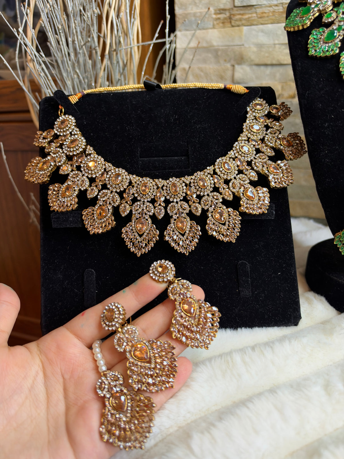 MAHA - AD necklace with earrings and tikka | available in 10 colours