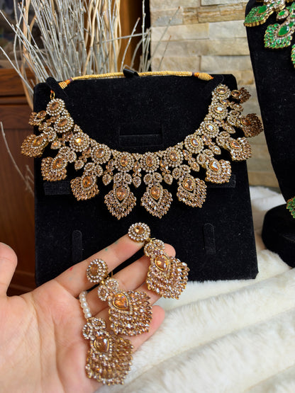 MAHA - AD necklace with earrings and tikka | available in 10 colours
