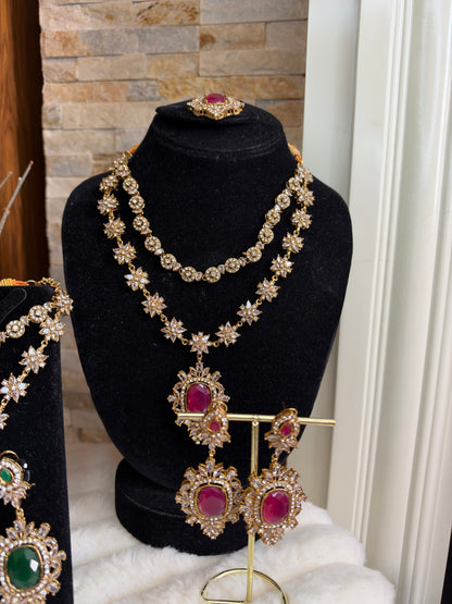 RIYA - Double layered Necklace set with earrings and tikka | 10 colours available