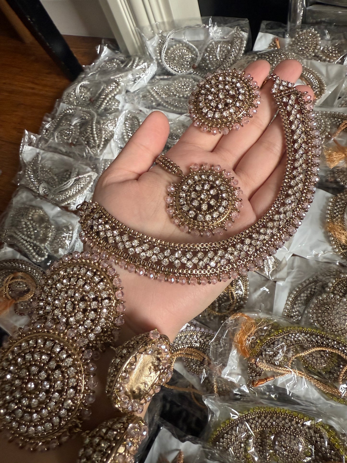 Naira - 4 pieces Necklace set | 12 colours available | necklace with ring, jhumke and tikka