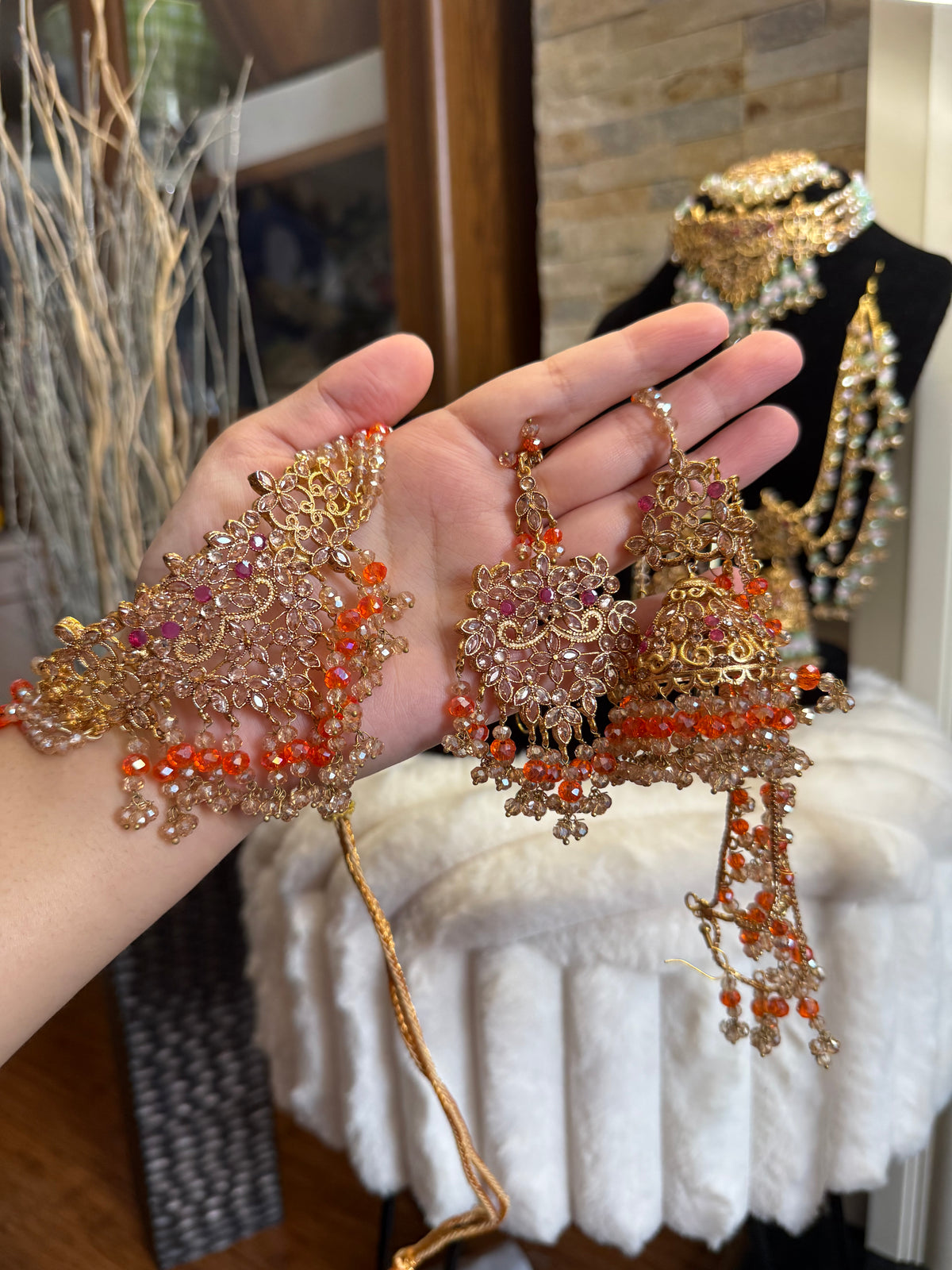 Afaf - Choker set with heavy Sahara jhumke and tikka | available in 25 colours