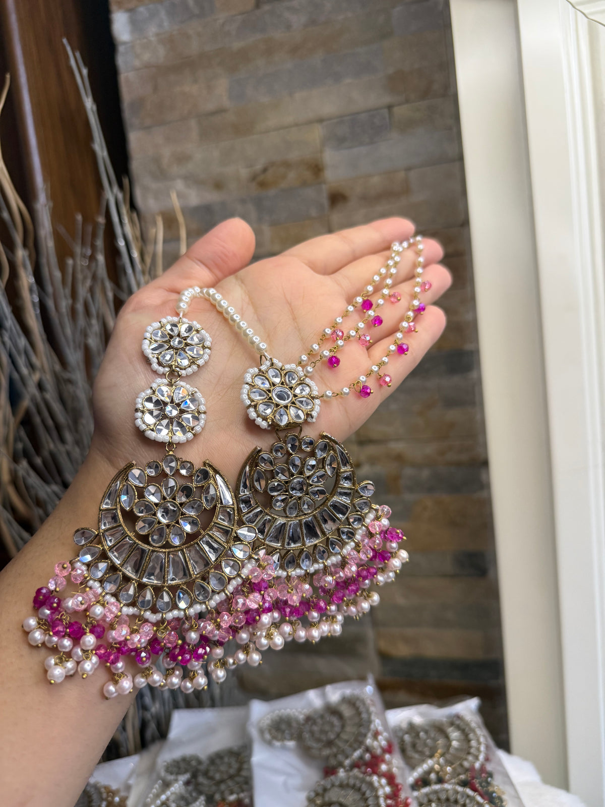 MISHA - double sided Sahara earrings with Tikka | Kundan earrings and tikka set | available in 19 colours