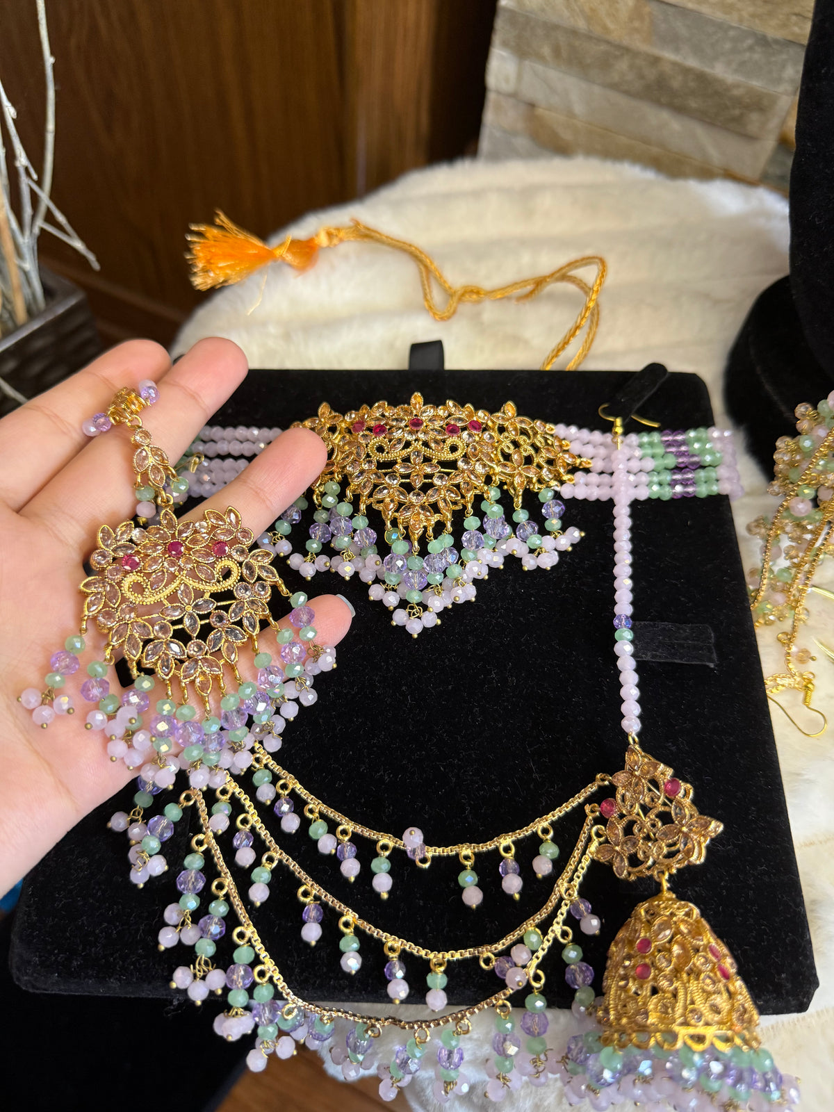 Afaf - Choker set with heavy Sahara jhumke and tikka | available in 25 colours