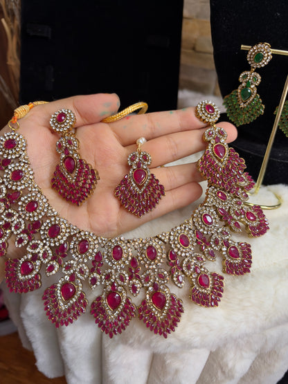 MAHA - AD necklace with earrings and tikka | available in 10 colours
