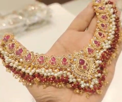AMIRA - 6 pieces Bridal set | includes Mala, Necklace, Choker, Jhumar, Jhumke & Tikka | Colours available
