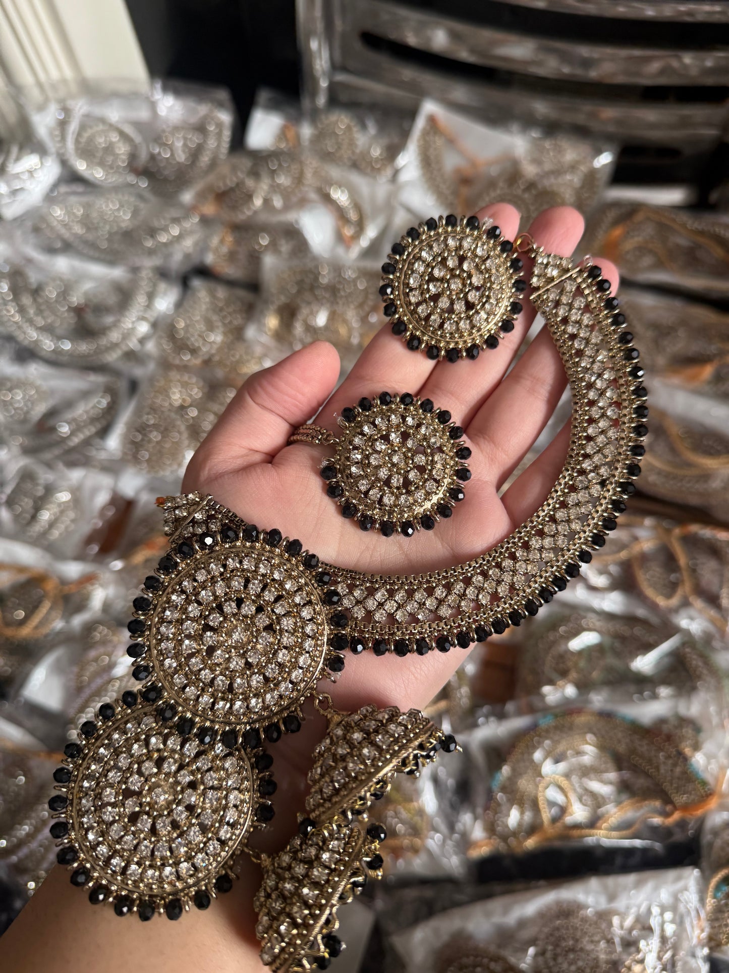 Naira - 4 pieces Necklace set | 12 colours available | necklace with ring, jhumke and tikka