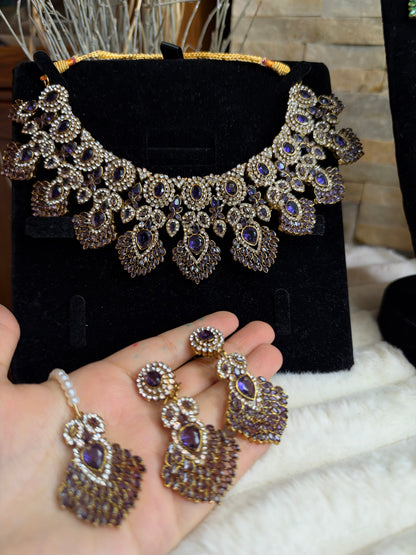 MAHA - AD necklace with earrings and tikka | available in 10 colours