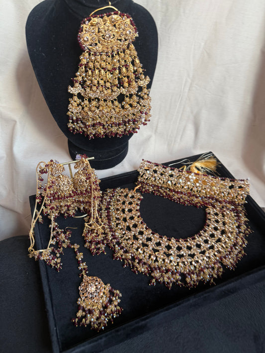 Haneen - Heavy Bridal includes: Necklace, Choker, Oversized Jhumar, Jhumke and tikka