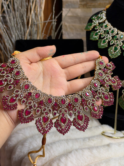 MAHA - AD necklace with earrings and tikka | available in 10 colours