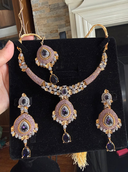 ANAB - Necklace set with earrings and tikka | 10 colours available