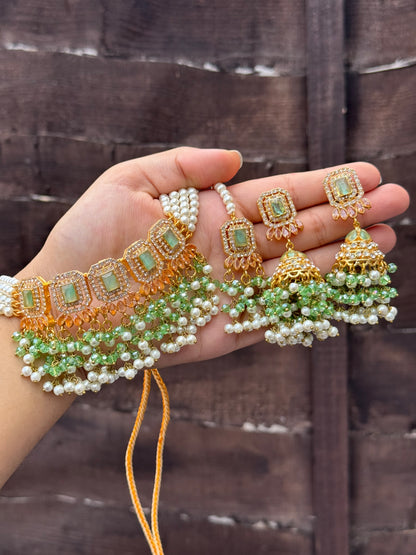ALAYA - 30 colours available | Choker set with Jhumke and tikka