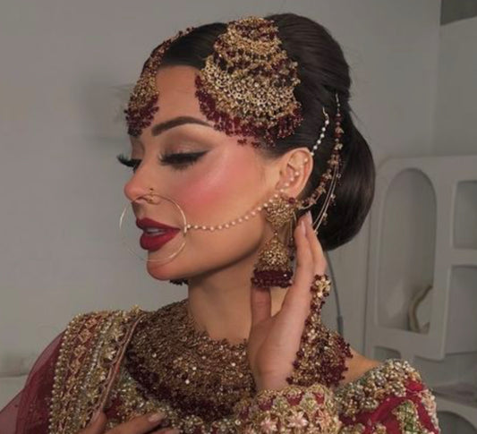 ALISHAY - Bridal set | includes Necklace with jhumar, jhumke, tikka and nose ring.