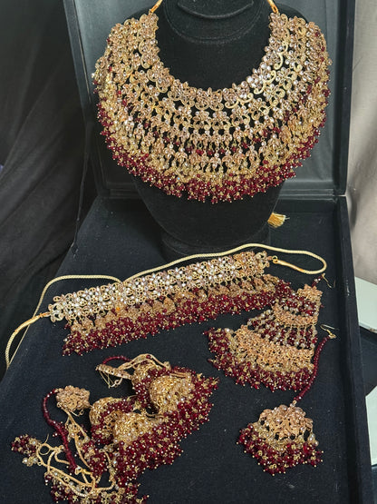 RAVAANI - Hevay Bridal set | Includes: Choker, Necklace, Jhumar, Jhumke, Tikka & Nose Ring | 2 designs available