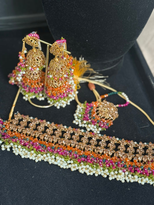 PIYA - Mehndi Bridal set | includes Choker with Jhumke & tikka