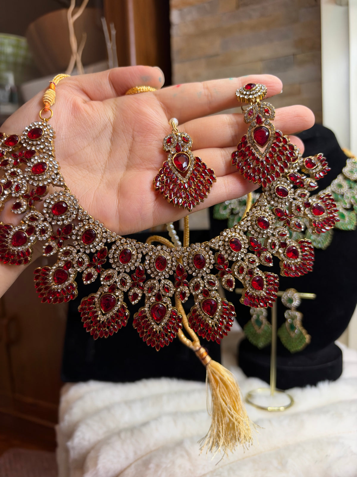 MAHA - AD necklace with earrings and tikka | available in 10 colours