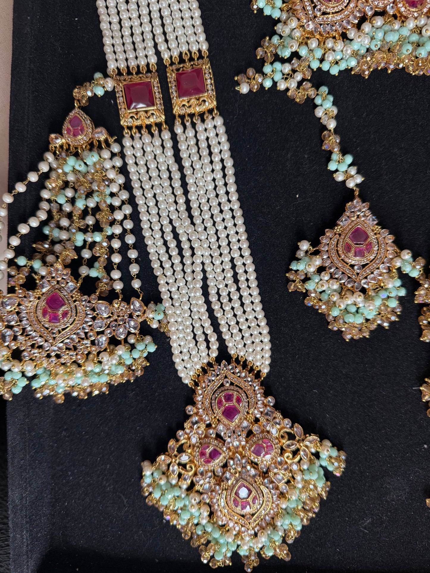 AMIRA - 6 pieces Bridal set | includes Mala, Necklace, Choker, Jhumar, Jhumke & Tikka | Colours available