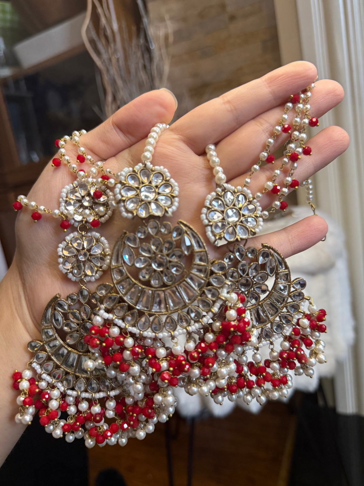 MISHA - double sided Sahara earrings with Tikka | Kundan earrings and tikka set | available in 19 colours