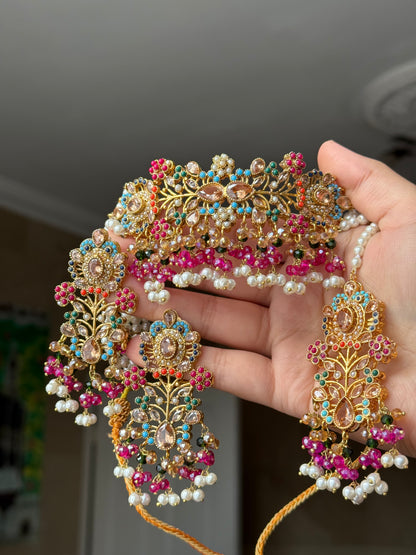 Naaz - Choker with earrings and tikka | available in 7 colours | Pakistani jewellery