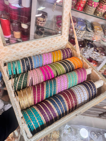 24 bangles set with organiser | METAL DOTTED BANGLES WITH Random colour of ORGANISER