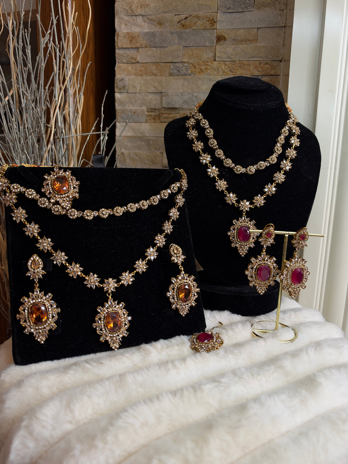 RIYA - Double layered Necklace set with earrings and tikka | 10 colours available