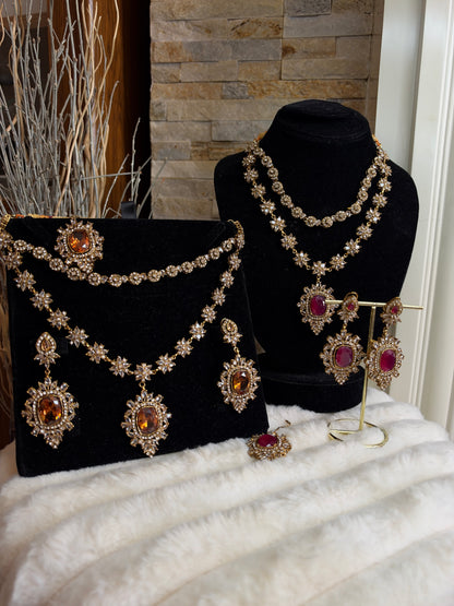 RIYA - Double layered Necklace set with earrings and tikka | 10 colours available