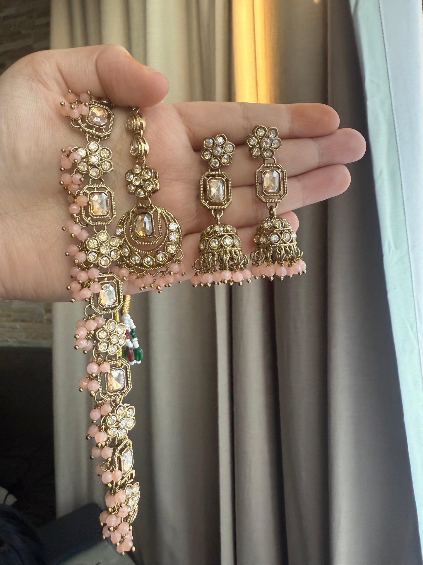 Marwa - Necklace set with jhumke and tikka available in 8 colours