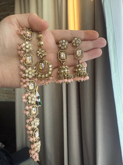 Marwa - Necklace set with jhumke and tikka available in 8 colours