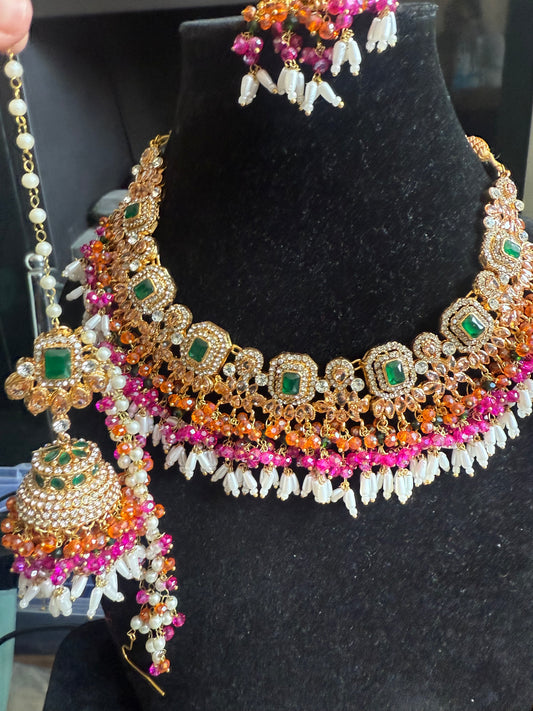 Khushi - Necklace set with sahara jhumke and tikka