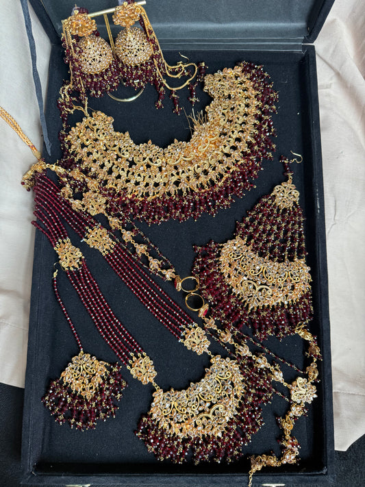 MAYA - Bridal set | includes Necklace with Mala, 2x hand pieces, Jhumar, Jhumke, Tikka and a FREE nose ring | for customisation DM us!