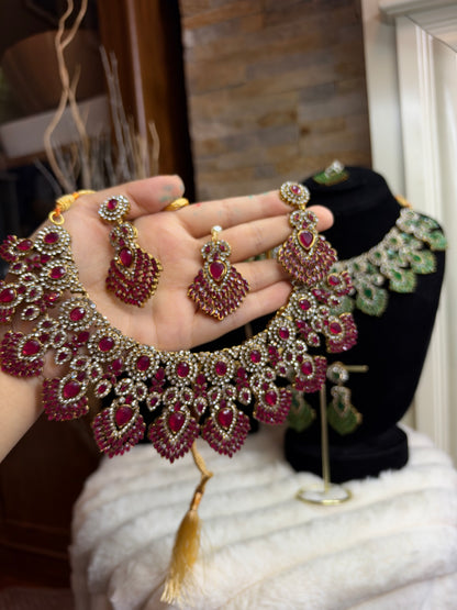 MAHA - AD necklace with earrings and tikka | available in 10 colours
