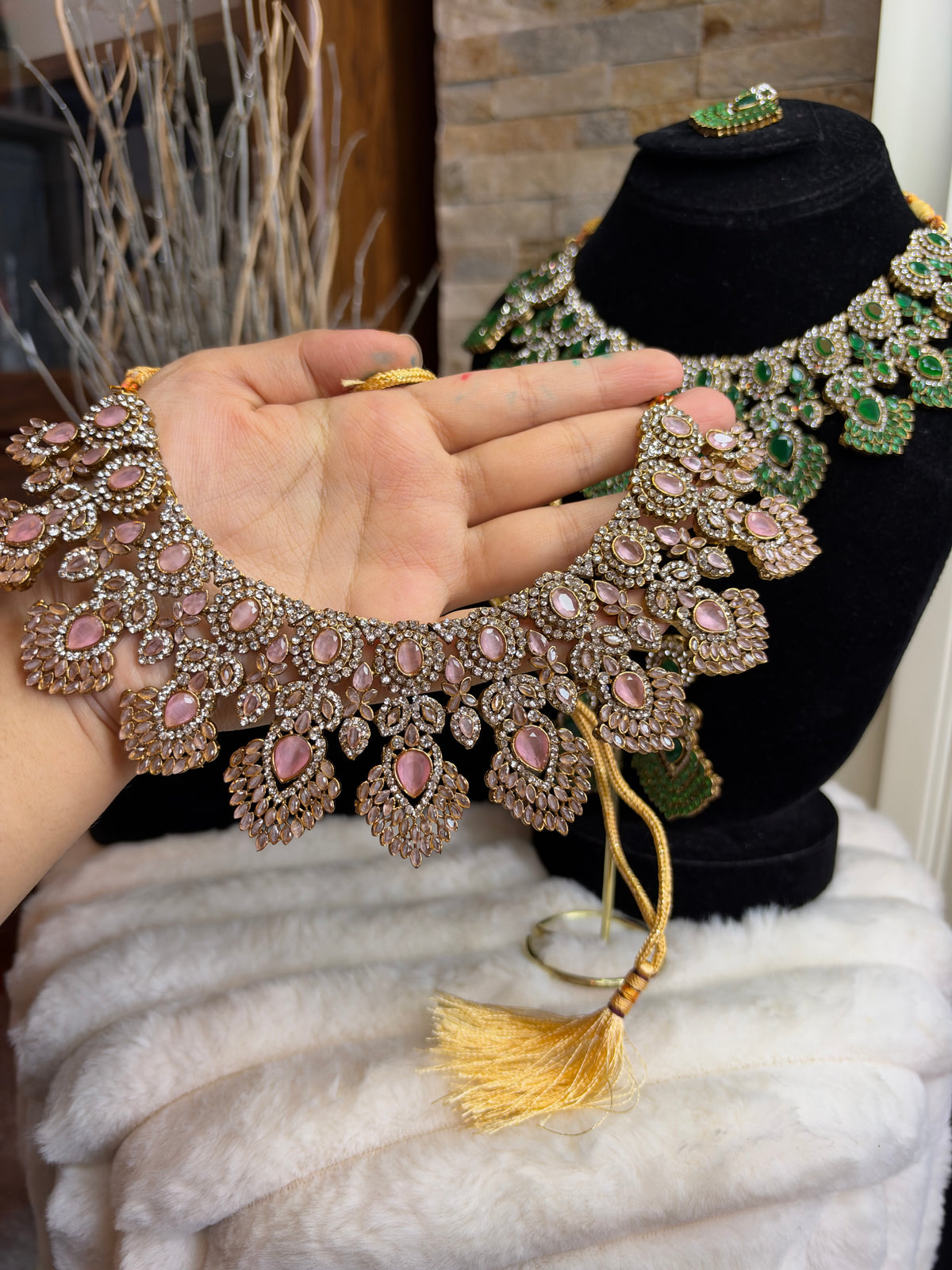 MAHA - AD necklace with earrings and tikka | available in 10 colours