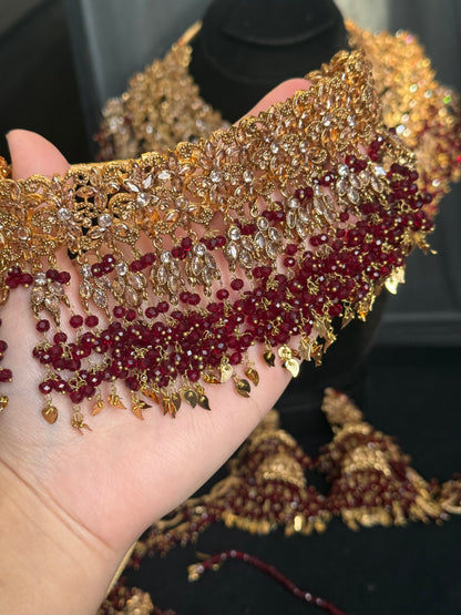 RAVAANI - Hevay Bridal set | Includes: Choker, Necklace, Jhumar, Jhumke, Tikka & Nose Ring | 2 designs available