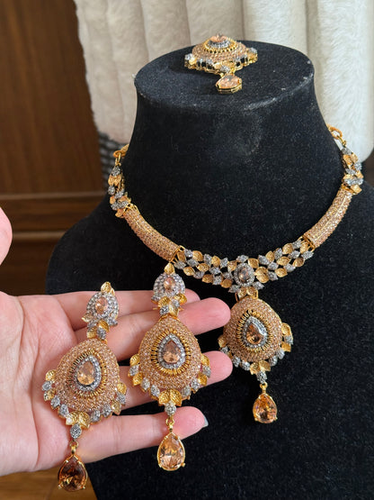 ANAB - Necklace set with earrings and tikka | 10 colours available