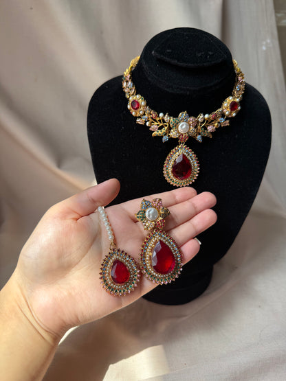 RANIA - Turkish necklace set with earrings and tikka | available in 12 colours