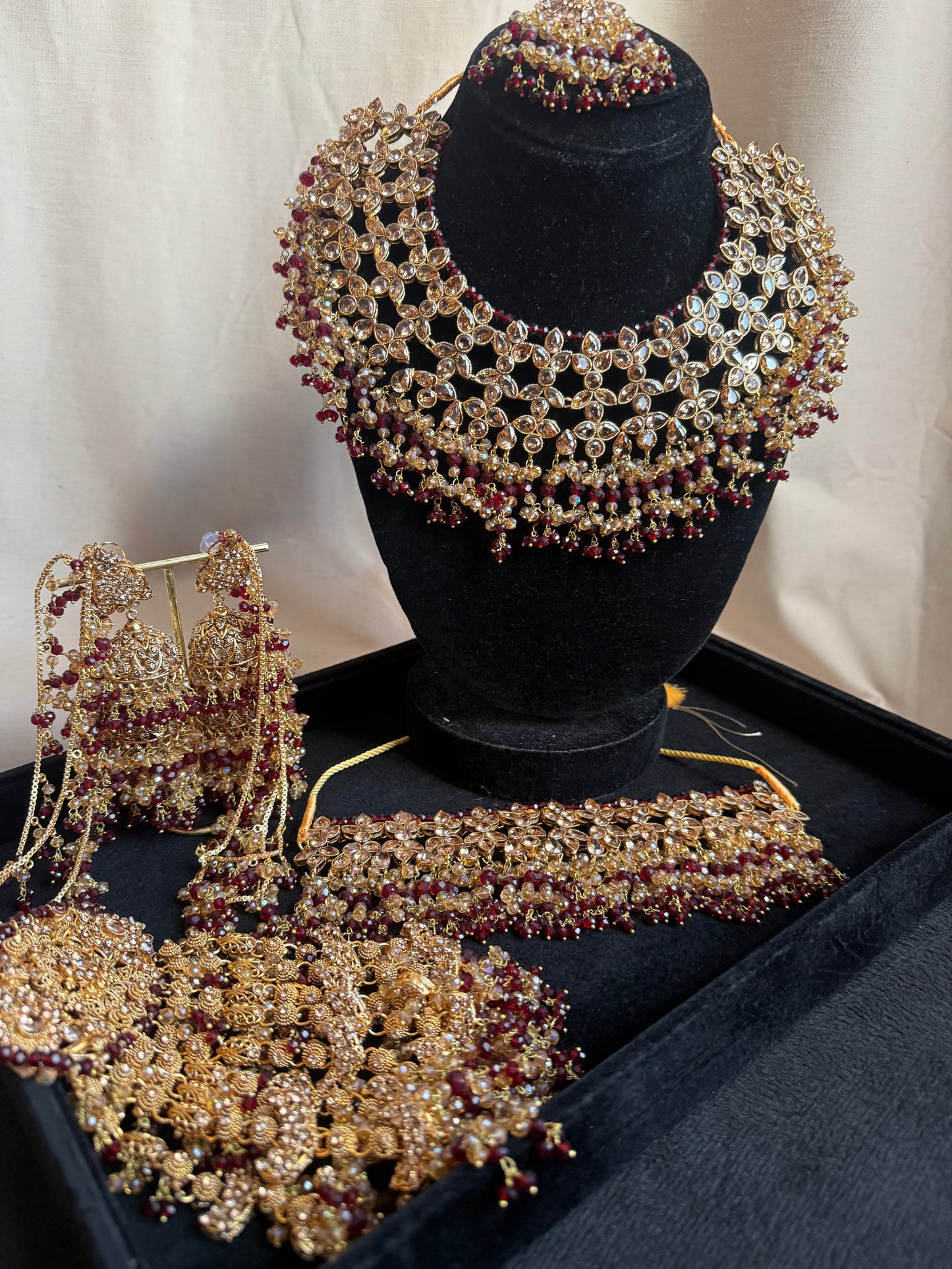 Haneen - Heavy Bridal includes: Necklace, Choker, Oversized Jhumar, Jhumke and tikka