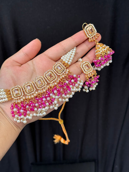 ALAYA - 30 colours available | Choker set with Jhumke and tikka